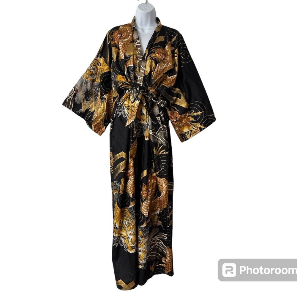 Vintage Japanese Black Wrap Kimono